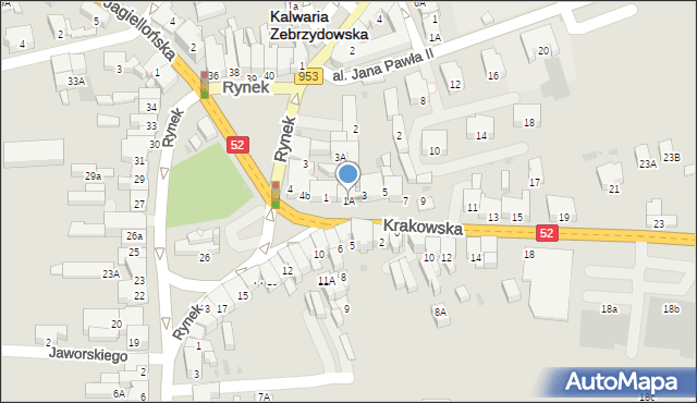 Kalwaria Zebrzydowska, Krakowska, 1A, mapa Kalwaria Zebrzydowska