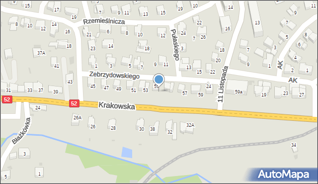 Kalwaria Zebrzydowska, Krakowska, 55a, mapa Kalwaria Zebrzydowska