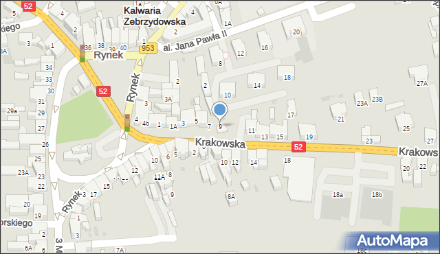 Kalwaria Zebrzydowska, Krakowska, 9, mapa Kalwaria Zebrzydowska