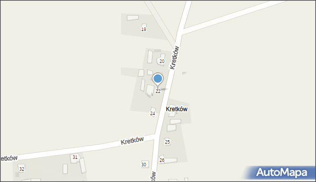 Kamienna, Kretków, 22, mapa Kamienna