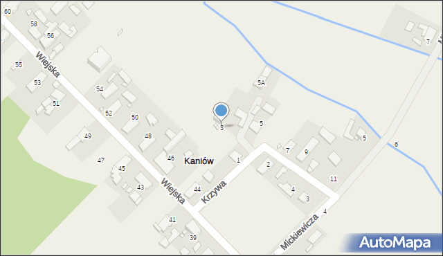 Kaniów, Krzywa, 3, mapa Kaniów