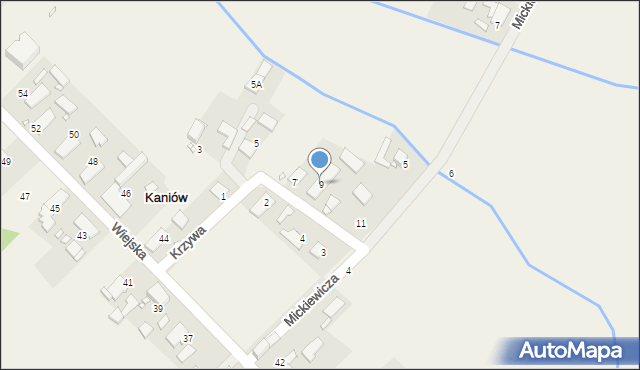 Kaniów, Krzywa, 9, mapa Kaniów