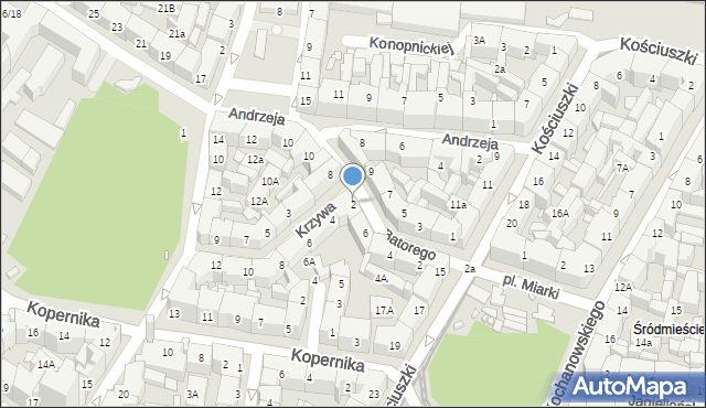 Katowice, Krzywa, 2, mapa Katowic