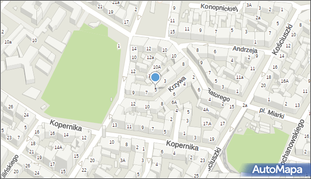 Katowice, Krzywa, 5, mapa Katowic