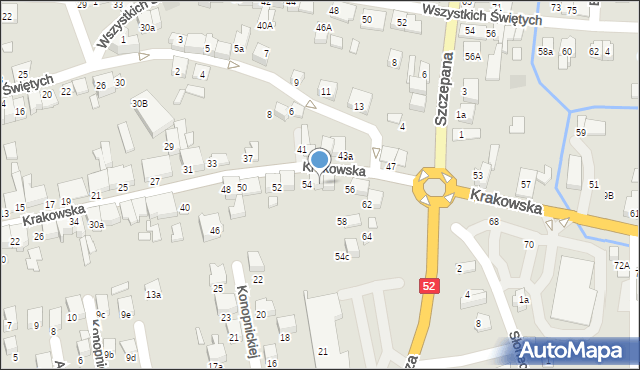 Kęty, Krakowska, 54a, mapa Kęty