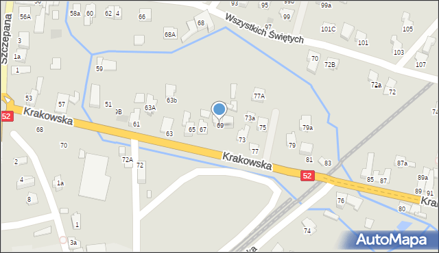 Kęty, Krakowska, 69, mapa Kęty