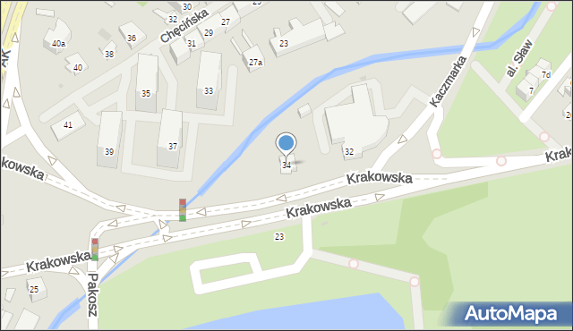 Kielce, Krakowska, 34, mapa Kielc