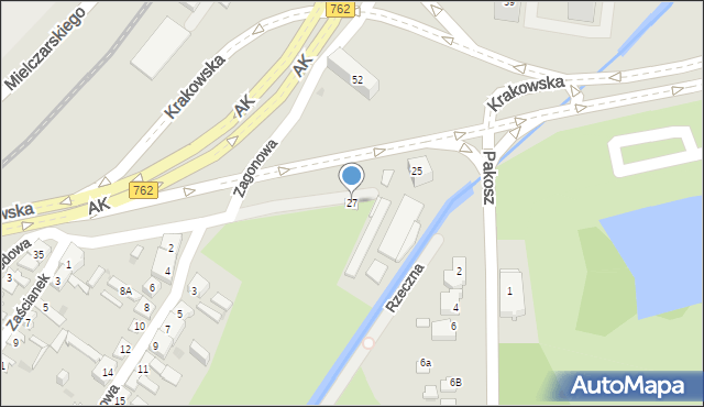 Kielce, Krakowska, 27, mapa Kielc