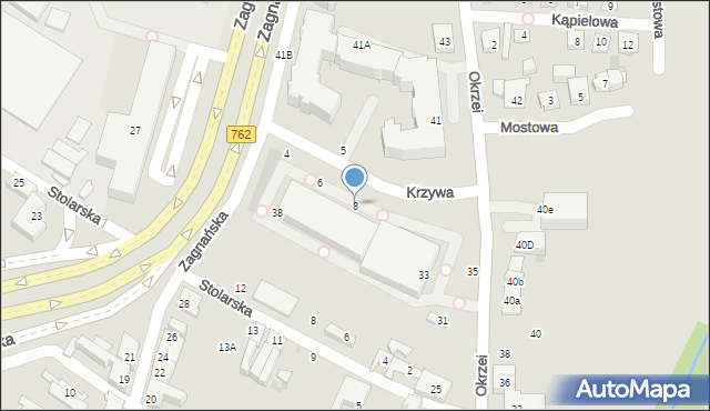 Kielce, Krzywa, 8, mapa Kielc