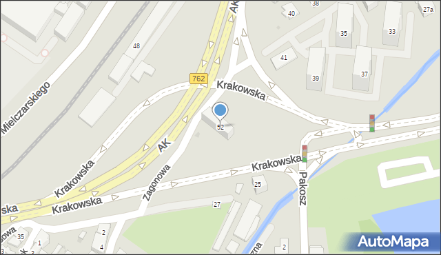 Kielce, Krakowska, 52, mapa Kielc