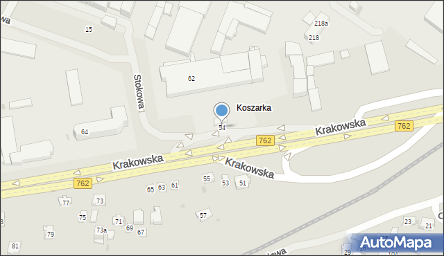 Kielce, Krakowska, 54, mapa Kielc