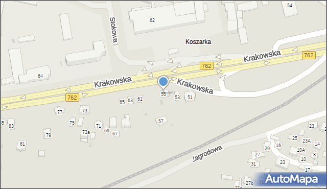 Kielce, Krakowska, 55, mapa Kielc