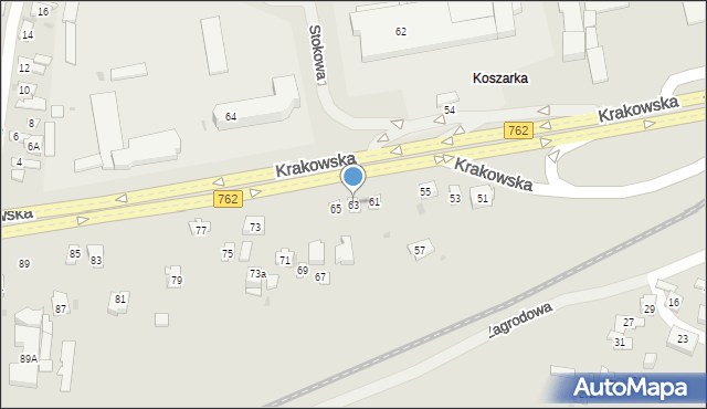 Kielce, Krakowska, 63, mapa Kielc