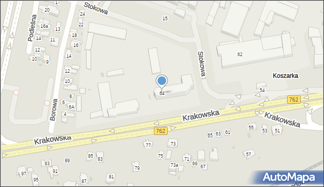 Kielce, Krakowska, 64, mapa Kielc