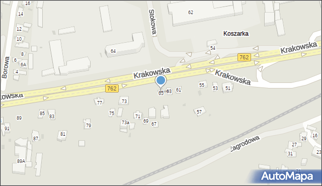 Kielce, Krakowska, 65, mapa Kielc