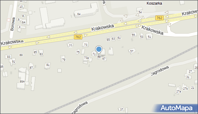 Kielce, Krakowska, 69, mapa Kielc