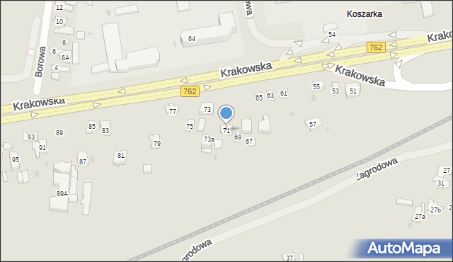 Kielce, Krakowska, 71, mapa Kielc