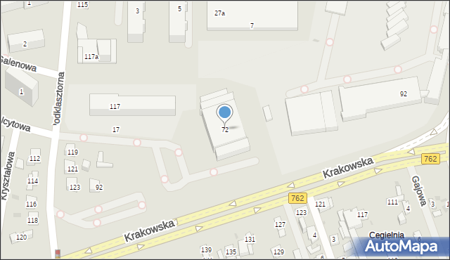 Kielce, Krakowska, 72, mapa Kielc