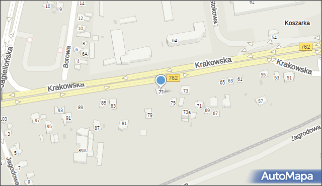Kielce, Krakowska, 77, mapa Kielc