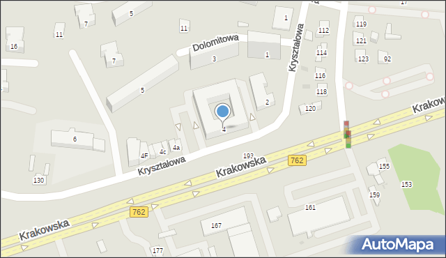 Kielce, Kryształowa, 4, mapa Kielc