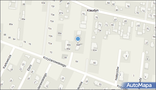 Klaudyn, Krzyżanowskiego Aleksandra, płk., 64A, mapa Klaudyn