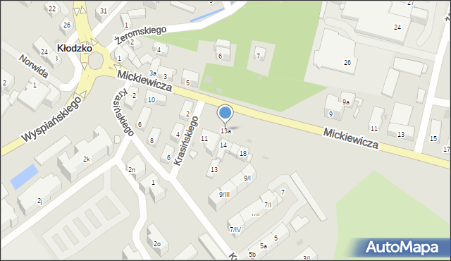 Kłodzko, Krasińskiego Zygmunta, 13a, mapa Kłodzka