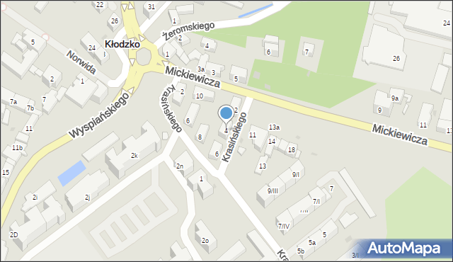 Kłodzko, Krasińskiego Zygmunta, 4, mapa Kłodzka