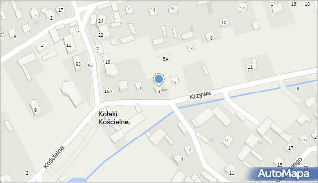 Kołaki Kościelne, Krzywa, 3, mapa Kołaki Kościelne