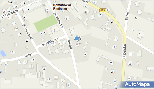 Komarówka Podlaska, Krótka, 11, mapa Komarówka Podlaska