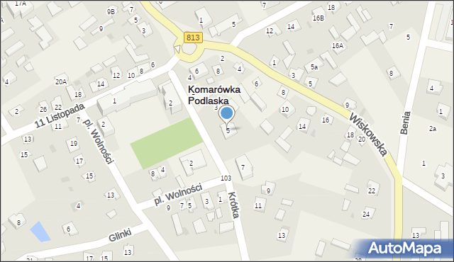 Komarówka Podlaska, Krótka, 5, mapa Komarówka Podlaska