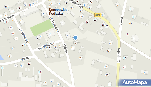 Komarówka Podlaska, Krótka, 9, mapa Komarówka Podlaska