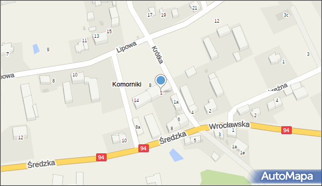 Komorniki, Krótka, 1, mapa Komorniki