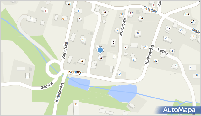 Konary, Krakowska, 34, mapa Konary