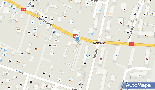 Końskie, Krakowska, 15, mapa Końskie