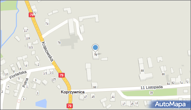 Koprzywnica, Krakowska, 78, mapa Koprzywnica