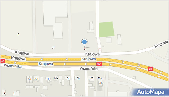 Kostrzyn, Krajowa, 1, mapa Kostrzyn