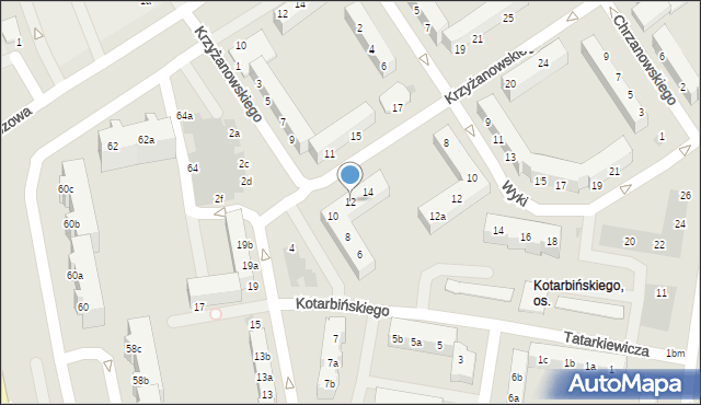 Koszalin, Krzyżanowskiego Juliana, 12, mapa Koszalina