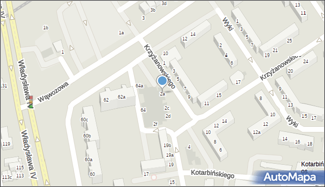 Koszalin, Krzyżanowskiego Juliana, 2a, mapa Koszalina