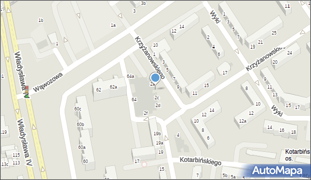 Koszalin, Krzyżanowskiego Juliana, 2b, mapa Koszalina