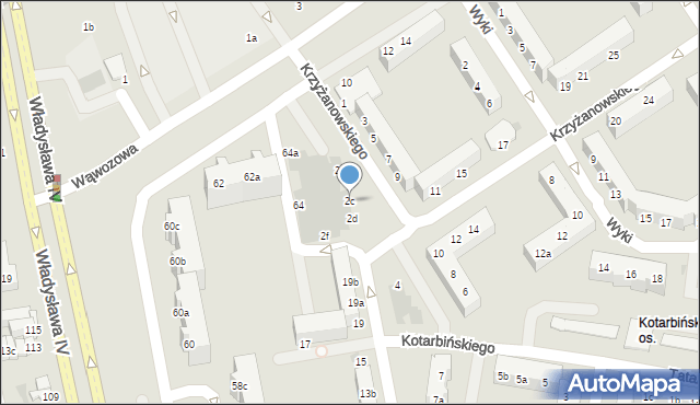 Koszalin, Krzyżanowskiego Juliana, 2c, mapa Koszalina