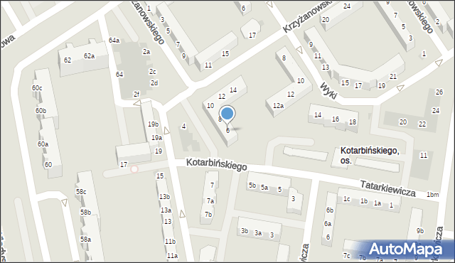 Koszalin, Krzyżanowskiego Juliana, 6, mapa Koszalina