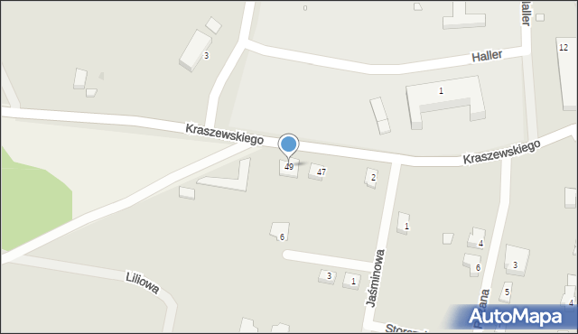 Kożuchów, Kraszewskiego, 49, mapa Kożuchów