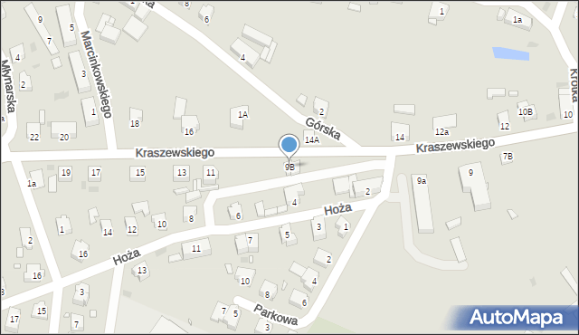 Kożuchów, Kraszewskiego, 9B, mapa Kożuchów