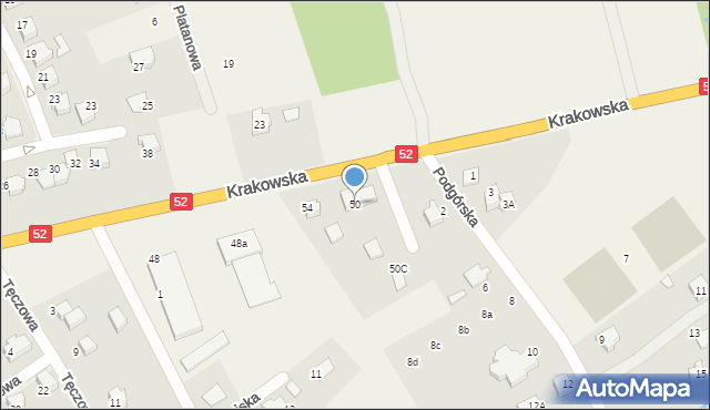 Kozy, Krakowska, 50, mapa Kozy