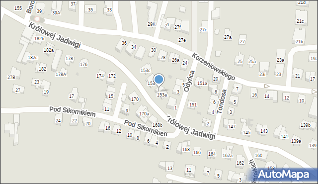 Kraków, Królowej Jadwigi, 153b, mapa Krakowa