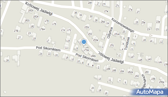 Kraków, Królowej Jadwigi, 170b, mapa Krakowa