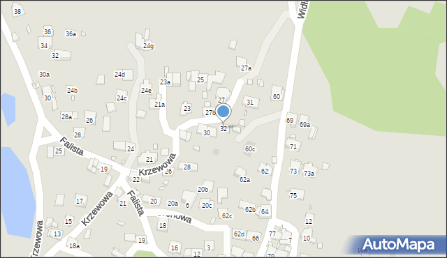 Kraków, Krzewowa, 32, mapa Krakowa