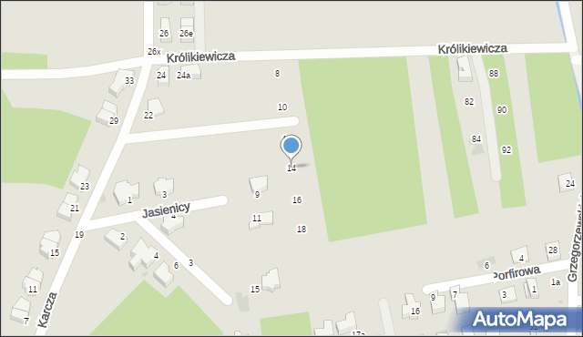 Kraków, Królikiewicza Adama, mjr., 14, mapa Krakowa