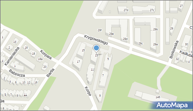 Kraków, Krygowskiego Władysława, 13, mapa Krakowa