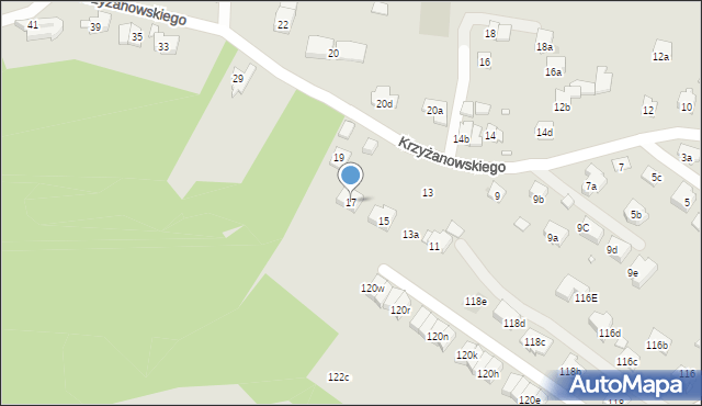 Kraków, Krzyżanowskiego Adama, 17, mapa Krakowa